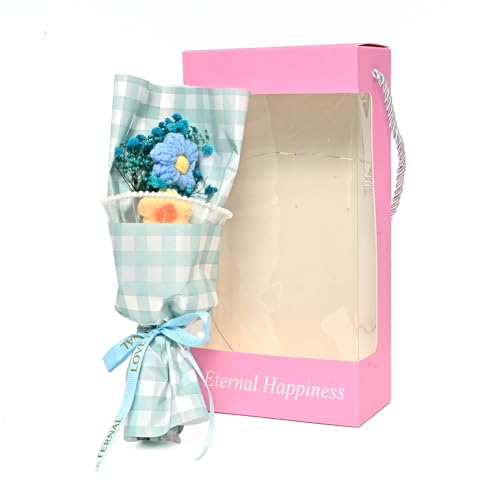 Image of Cortina Plastic Handmade Crochet Artificial Flowers with Light|Aesthetic Room Decor, Living & Bedroom Decor|Artificial Flower Wall Decor|Great for Gifting - Sky Blue - 12x7x25.5 CM
