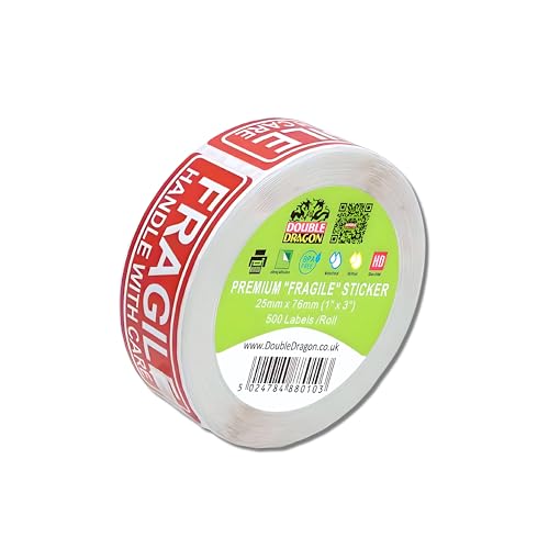 Double Dragon, 500 Etichette Fragile 1"x 3" (25mm x 76mm), Fragile Maneggiare con Cura, Etichette di Avvertimento per Spedizioni e Imballaggi, 1"x 3" Double Dragon, 500 Etichette Fragile 1"x 3" (25mm x 76mm), Fragile Maneggiare con Cura, Etichette di Avvertimento per Spedizioni e Imballaggi, 1"x 3"