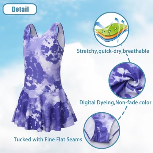 Image of Girls One Piece Swimsuits Leopard Bathing Suit for Kids Hawaiian Swimwear with Skirt Swim Dress 3-16 Years