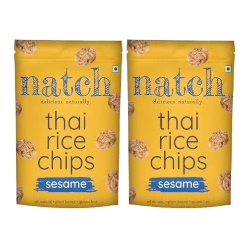 Image of Natch Thai Sticky Rice Chips, Gluten Free Healthy Snacks, Vegan, Party Family Pack, All Natural Crunchy Crackers (Sesame) 100 Gm Each (Pack of 2)