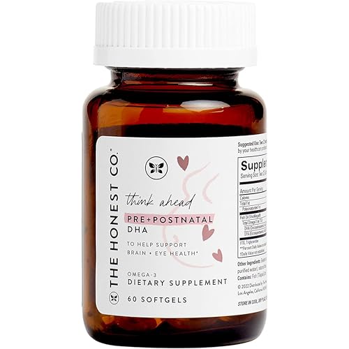 Image of The Honest Company Think Ahead Pre Postnatal DHA Supplement, NSF Certified Non GMO Multivitamin, 60 Count Softgels