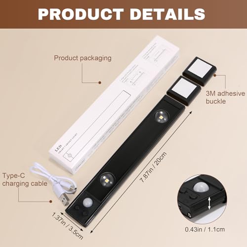 Image of LED Gun Safe Lights, Motion Sensor Lights for Directional Lighting, 3 Sensing Modes, 3 Color Temperatures, No Wiring Installation Gun Cabinet Accessories for Safes, Cabinets, USB-C Charging (1 pack)