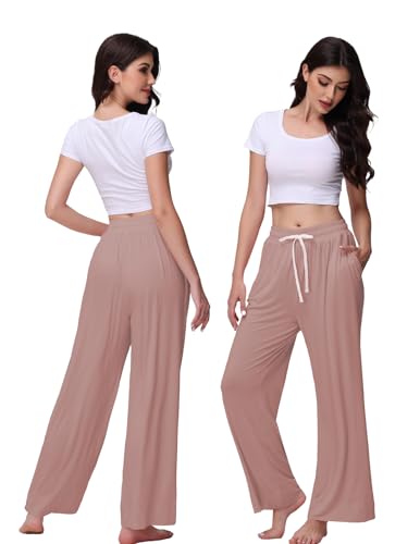 Image of Veseacky Women's Wide Leg Lounge Pants Yoga Pajamas Comfy Stretch Drawstring Pajamas Puls Size Dance Bottoms S-4XL