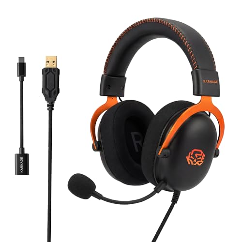 Image of KARNAGE by EVM Velocity RGB Gaming Headset with Mic | 50mm Drivers | 7.1 Surround Sound | ENC Microphone | Noise Isolation Ear Cups | Braided Cable | PC /Mac /PS /VR | Black-Orange