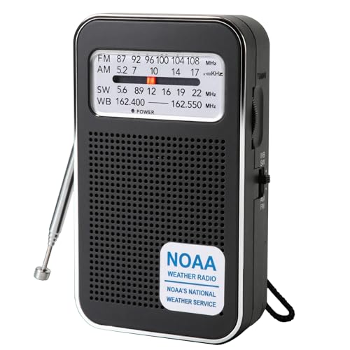 4 Bands AM FM SW WB Pocket Radio with Rechargeable Battery, Portable Battery Operated Transistor Radios, NOAA Weather Emergency Radio, DSP Chip Excellent Reception & Earphone Jack (2 Power Source)