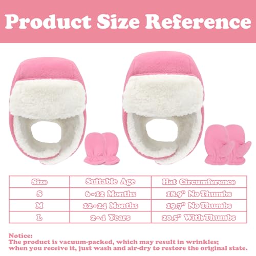 Image of Baby Winter Hat Mittens Toddler Hats for Boys Girls Sherpa Lined Toddler Gloves Infant Baby Hat and Mitten Set, Pink Toddler, 4-7 Years