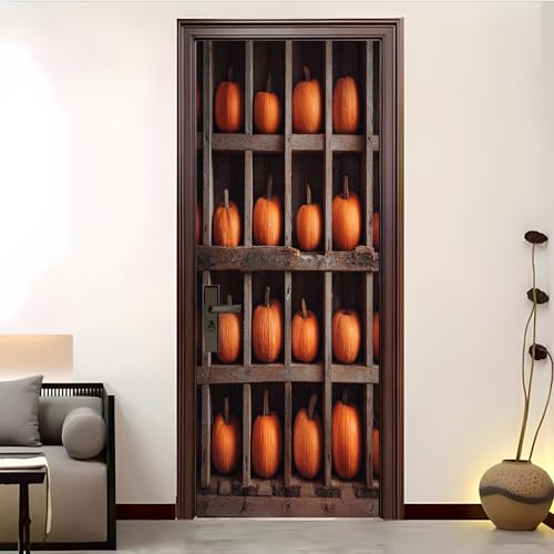 Pegatinas Para Puertas Autoadhesivo 77x200 cm Tema Pastoral De Calabaza Pegatinas Para Puertas Amarillo 3D Pegatinas Impermeables ExtraíBles Adecuado, DecoracióN Del Hogar