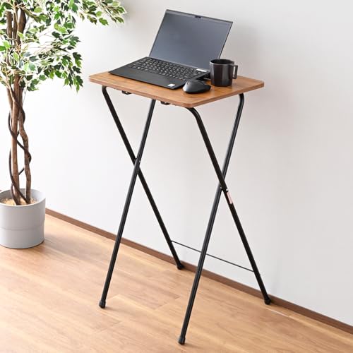 山善(YAMAZEN) テーブル ミニ 折りたたみ式 サイドテーブル ハイタイプ 机 メラミン天板(傷・汚れ・水分・熱に強い) 幅50×奥行52×高さ90cm 完成品 アンティークブラウン/ブラック RYST-5040H(90)(ABR/BK)