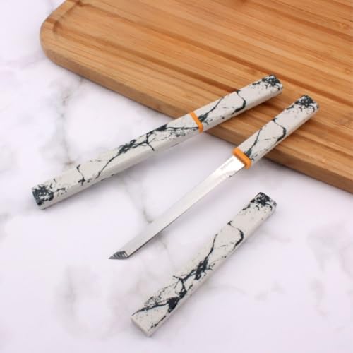 Image of Japanese-Style Utility Knife with Sheath - 8-Inch Stainless Steel Kitchen Knife, Precision Blade with Ergonomic Black Handle for Meat, Fruit & Vegetables (Pack of 1, White)