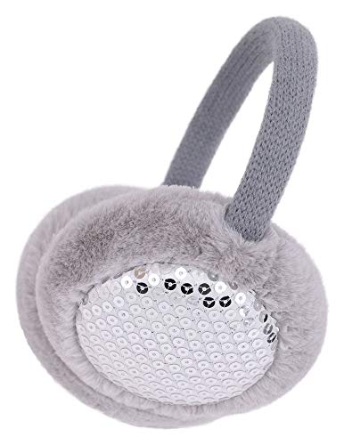 Kids Girls Winter Warm Faux Fur Plush Sequins Earwarmer Earmuffs Grey