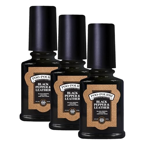 Image of Poo~Pourri Before-You-Go Toilet Spray, Black Pepper Leather, Black Pepper + Leather + Oak Moss scent, 2 Fl Oz (Pack of 3)