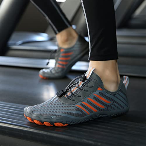 Teechodina Unisex Traillaufschuhe Herren Damen Wanderschuhe Barfußschuhe Laufschuhe Knit Sneaker Fitnessschuhe Fivefinger Zehenschuhe, Grau-B, 43