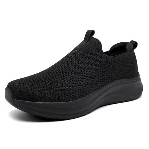 Men's Wide Non-Slip Walking Shoes Lightweight Breathable Knit Casual Sneakers Slip On Athletic Shoes Ultra Comfort Durable
