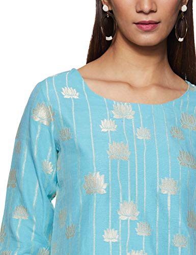 Image of BIBA Women Light Poly Metallic Cotton Straight Yarndyed Kurta