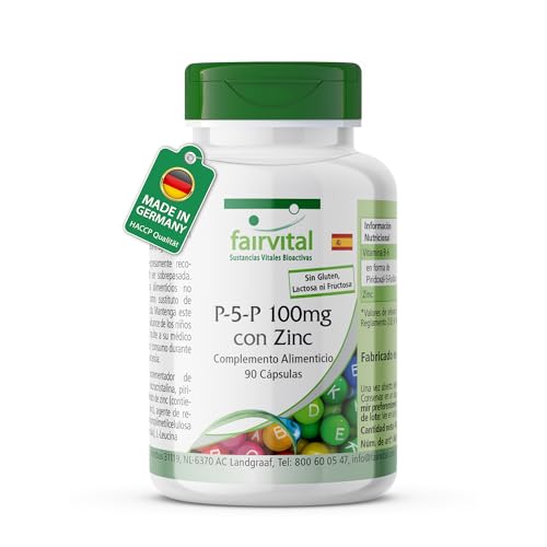 fairvital piridoxal-5-fosfato 100mg, 90 cápsulas, fáciles de tragar, vitamina B6 activa P-5-P con zinc, ALTA DOSIS y VEGANO