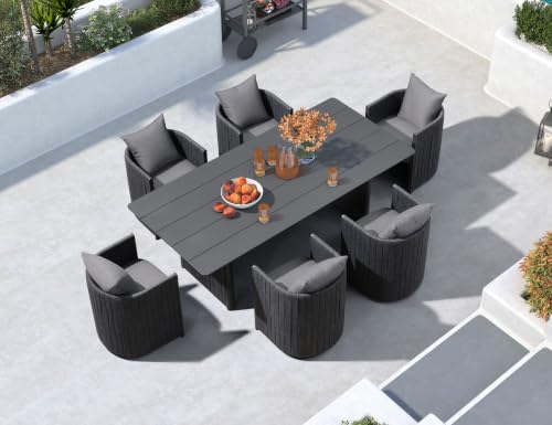 Image of PURPLE LEAF Outdoor Dining Set 7 PC with Olefin Cushion U-Shaped Chair Grey