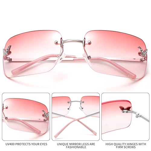 Y2k Sunglasses for Women - Trendy Rimless 2000s Fashion Sun Glasses Rave Shades4