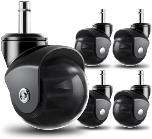 RidRed Office Chair Wheels Replacement Heavy Duty 2 Inch Roller Blade Wheels for Carpet Hardwood Floors,Support 2000 LB, Rubber Rollerblade Desk Chair Casters, Standard Stem Universal Fit, Set of 5