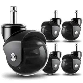 RidRed Office Chair Wheels Replacement Heavy Duty 2 Inch Roller Blade Wheels for Carpet Hardwood Floors,Support 2000 LB, Rubber Rollerblade Desk Chair Casters, Standard Stem Universal Fit, Set of 5