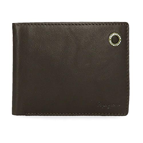 Pepe Pepe Badge Portafoglio con portamonete 12.5 x 9.5 x 1 cm con jeans marrone pelle