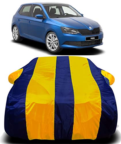 Image of Waterproof Car Cover with Ultra Surface Body Protection (Yellow Stripes) (Skoda Fabia)