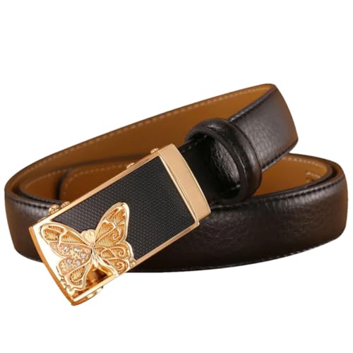 Women’S Fashion Split Leather Automatic Buckle Belt Slim Narrow 2.8Cm With Card Slot Korean Casual Belt