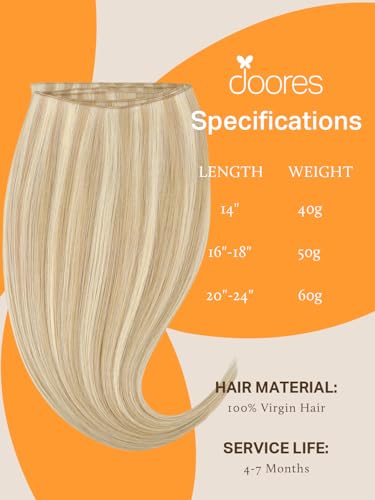 Image of DOORES Weft Hair Extensions for Women, 20 Inch Dark Blonde Highlighted Bleach Blonde 60g, Sew in Genius Extensions for Women Virgin Hair