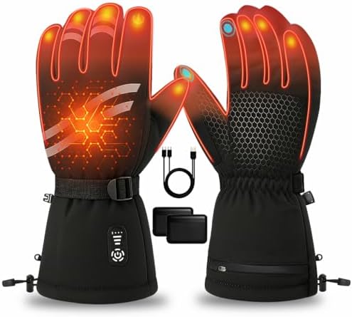 Heated Gloves for Men Women Rechargeable, Electric Heated Hand Warm Winter Ski Gloves with 7.6V Fast Heating 19.76Wh, Touchscreen, Waterproof for Working Hiking Camping Skiing Arthritis Raynaud, L