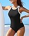 Charmo Womens One Piece Swimsuits Full Coverage Racerback Bathing Suit Wide Strap Modest Swimwear Black
