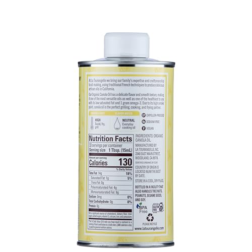 Image of La Tourangelle, Organic Canola Oil, Expeller-Pressed Non-GMO Canola Seeds, Pesticide and Chemical Free, High Heat Neutral Cooking Oil, 16.9 Fl Oz
