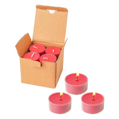 MUUFAZA 12 Red Unscented Natural Soy Tealight Candles in Clear Cup