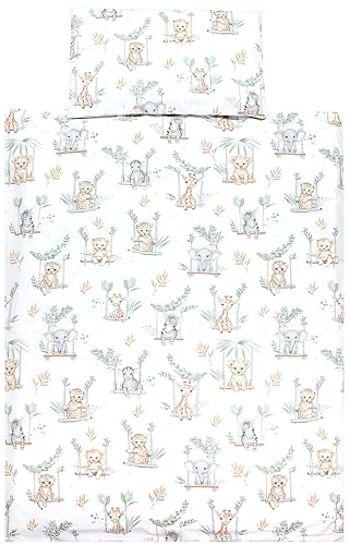 TupTam Kinder Bettwäsche Set Babybettwäsche Bettbezug 100 x 135 120 x 90 Kissenbezug 40 x 60 Jungen Mädchen 2-TLG, Farbe: Safari Schaukel Grün,...
