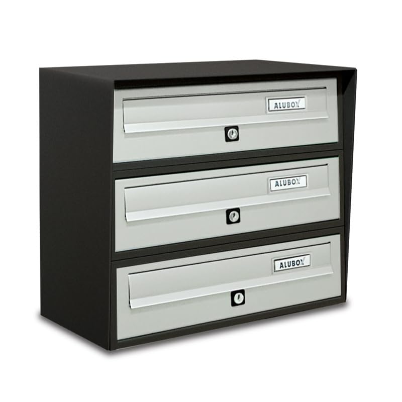 ALUBOX SLIM Cassette Postali Condominiali 3 Posti 37,8X39X30 Cm In Lamiera Zincata E Alluminio Cassetta Postale Da Esterno Condominiale Con Sistema Anti Prelievo (ANTRACITE ARGENTO)