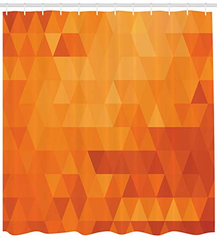 ABAKUHAUS Orange Shower Curtain, Triangle Mosaic Shapes and Patterns with Abstract Digital Pixel Like Effect Print - Image 2