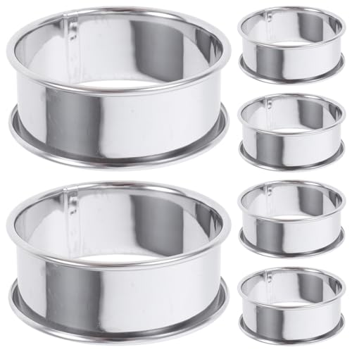 Healeved Lot de 6 Anneau De Cuisson Rond en Acier Inoxydable - Diamètre de 2,36 Pouces Hauteur 0,87 Pouce Cercle À PâTisserie AntiadhéSif pour Muffins...