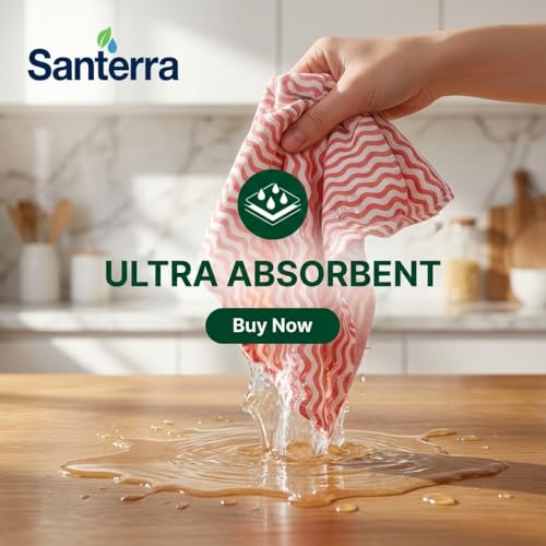 Image of Reusable Non Woven Kitchen Towel Roll | Ultra Absorbent Washable & Quick Dry Cleaning Wipes | Antimicrobial Anti-Odour Multipurpose Tissue Alternative for Dishcloth Cleaning, 50 Pulls, Pack 2