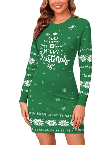 Gyabnw - Gyabnw Pull de Noël pour Femme Robe Tricoté Hiver Sweat Christmas à Col Rond Wapiti Imprimé avec Renne Flocon de Neige