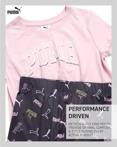 Image of PUMA Girls' Biker Short Set - 2 Piece Short Sleeve Crewneck Graphic Tee Shirt and Bike Shorts for Girls (Sizes: 7-14)