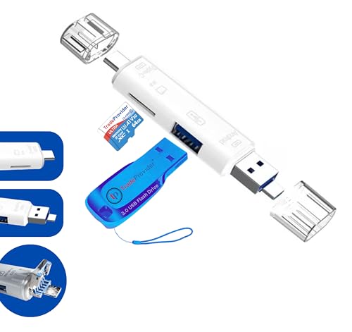 TradeProvider - Lector de tarjetas de memoria, 5 en 1, USB tipo C, lector de tarjetas micro SD de doble ranura, adaptador de tarjetas OTG TF SDXC SDHC, tarjetas de memoria Android U, expansor de disco