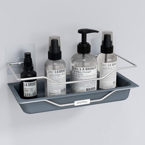 Image of Plantex ABS Plastic Self Adhesive Bathroom Shelf /Adhesive Shelf for Kitchen /Multipurpose Stainless Steel Wire Shelf /Bathroom Organiser (Silver & Grey)