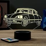 Lampe Illusion 3D Citroën DS23 1974 – Veilleuse LED RGB 16 Couleurs + 4 Modes avec Télécommande – Non Personnalisée – Cadeau Auto Rétro/Décoration – Made in France