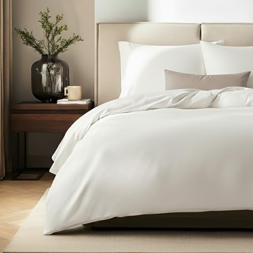 SALAD HOUSE - Mako Satin Bettwäsche 135x200 Weiß - 100% Ägyptische Baumwolle (400 TC) - Hochwertig, Kühlend, Bügelleicht & Glatt wie Seide - Bettbezug Set mit Kissen 80x80 & Reißverschluss