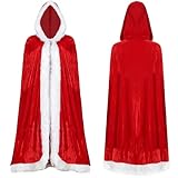 [Diki Home] サンタ マント クリスマス コス クロース コスチューム ケープ ポンチョ 白い靴下・クリスマスシー・帽子付き リボン ポンポン ショーツ サンタ衣装 サンタ服 コスプレ レッド 女性 大人 可愛い クリスマス衣装 仮装 (レッド-ロング丈, F)