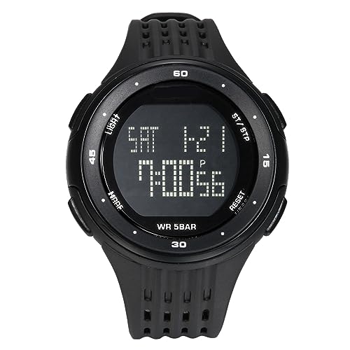 Lancardo Armbanduhr Sportuhr 50 Meter Wasserdicht Duale Zeitzone Uhr Digital Led Alarm Kalender Uhren für Herren Damen Jungen schwarz