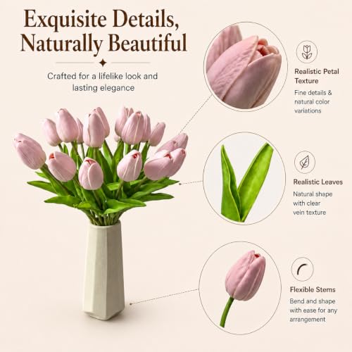 Image of Mandy's 20pcs Artificial Dusty Pink Tulips