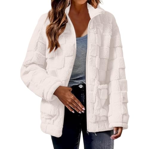 Chaqueta de forro polar para mujer, chaqueta esponjosa 2025 para mujer, chaqueta de forro polar mullida con cremallera, abrigo cálido de invierno, pijama de felpa con bolsillos, ropa exterior de felpa