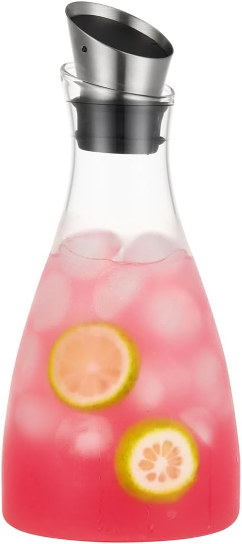 Purefold 44 Ounce Glass Carafe with Stainless Steel Lid, Ice Tea Pitcher, Juice jar, Tea & Coffee Maker, Perfect Drinkware for Hot and Cold Water Pitcher