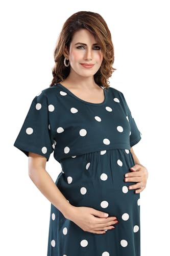 Image of Fabme Women's Full Length Printed Pre and Post Pregnancy Pure Cotton Nursing Nightdress Nighty