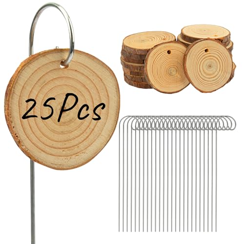 Temlum Wooden Plant Labels with Marker Pen, 25 Pcs Garden Markers Garden Label Stakes Plant Sign Tags for Flowers, Herbs, Potted Plants, Seed