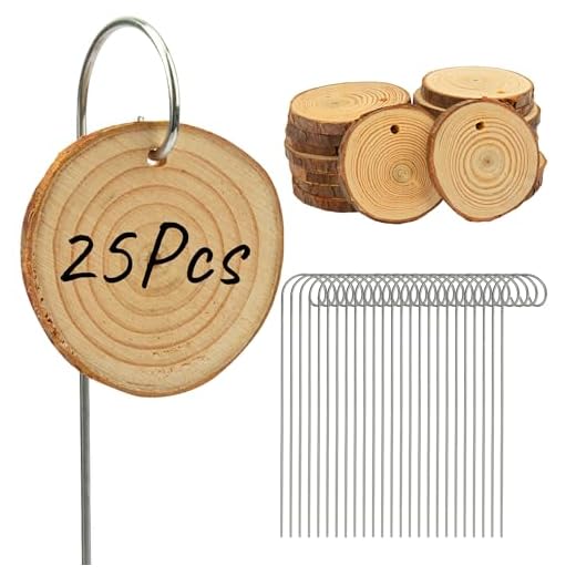 Temlum Wooden Plant Labels with Marker Pen, 25 Pcs Garden Markers Garden Label Stakes Plant Sign Tags for Flowers, Herbs, Potted Plants, Seed